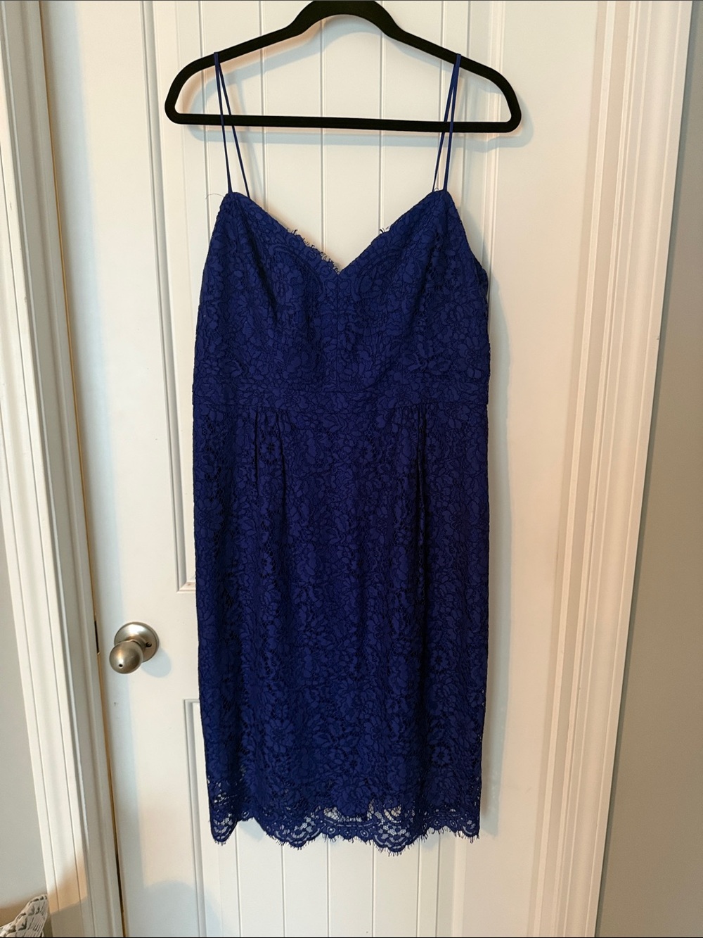 J. Crew Royal Blue Lace Midi Dress with Spaghetti Straps